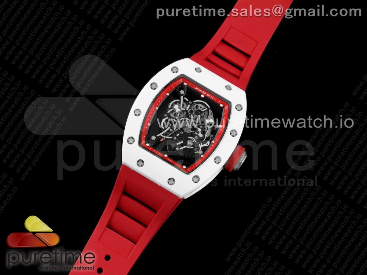 KV공장 V3 리차드밀 RM055 화이트세라믹 스켈레톤다이얼 레드 레드러버 / RM055 White Ceramic KVF Best Edition Skeleton Dial Red on Red Rubber Strap MIYOTA8215 V3