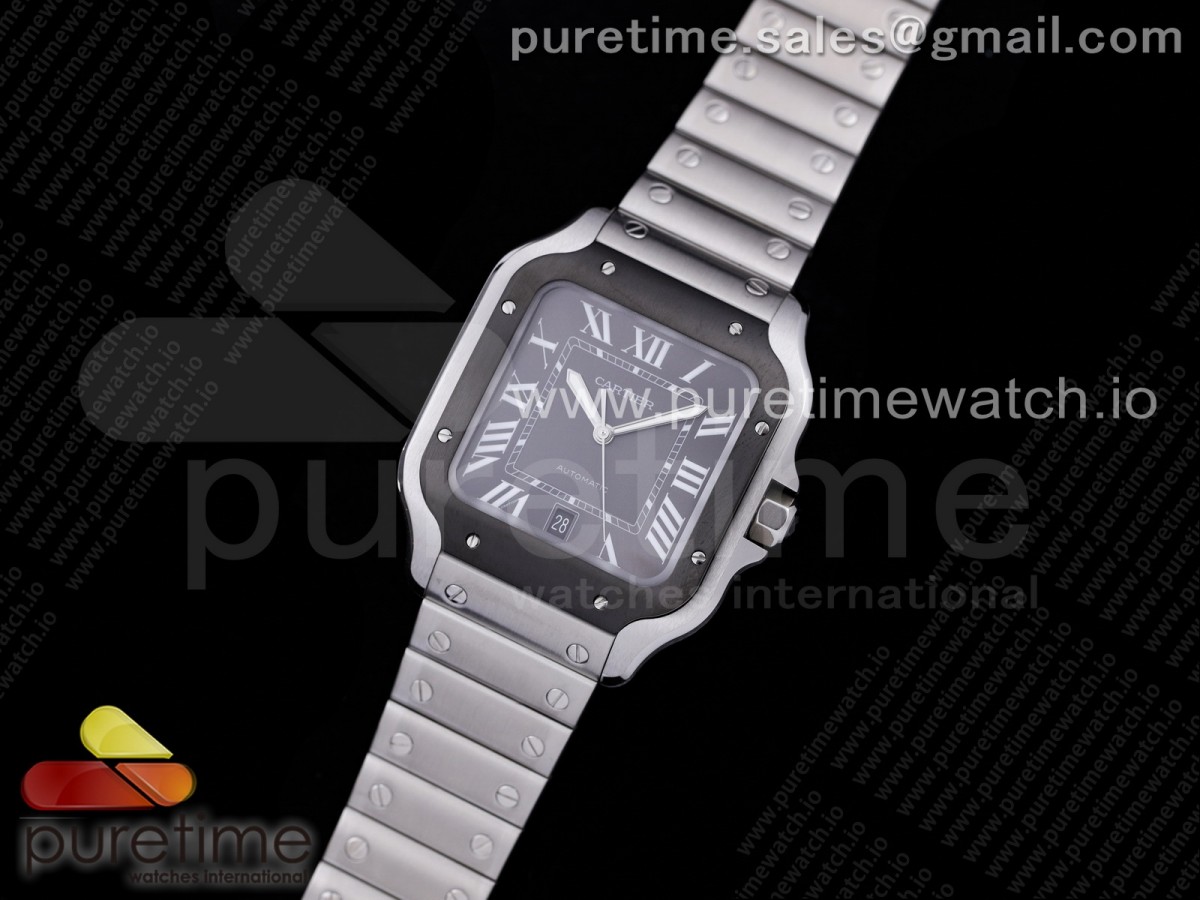 V6공장 까르띠에 산토스 40MM 블랙베젤 화이트인덱스 블랙다이얼 브슬 / Santos de Cartier 40mm 2018 V6F 1:1 Best Edition Black Bezel White Dial on SS Bracelet MIYOTA 9015 V2