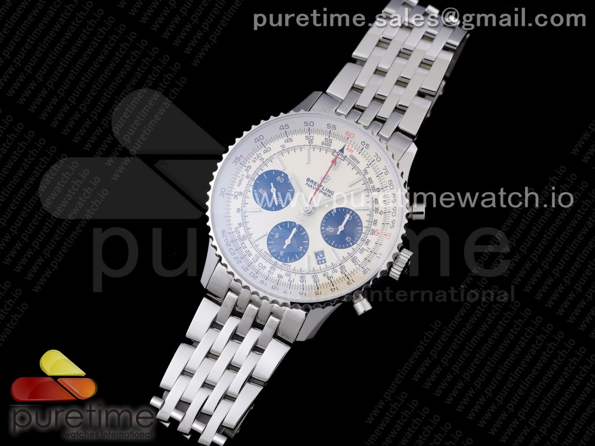 GF공장 브라이틀링 네비타이머 스틸 흰판 신형 브레이슬릿 Navitimer 1 SS 43mm GF 1:1 Best Edition White Dial on SS Bracelet A7750