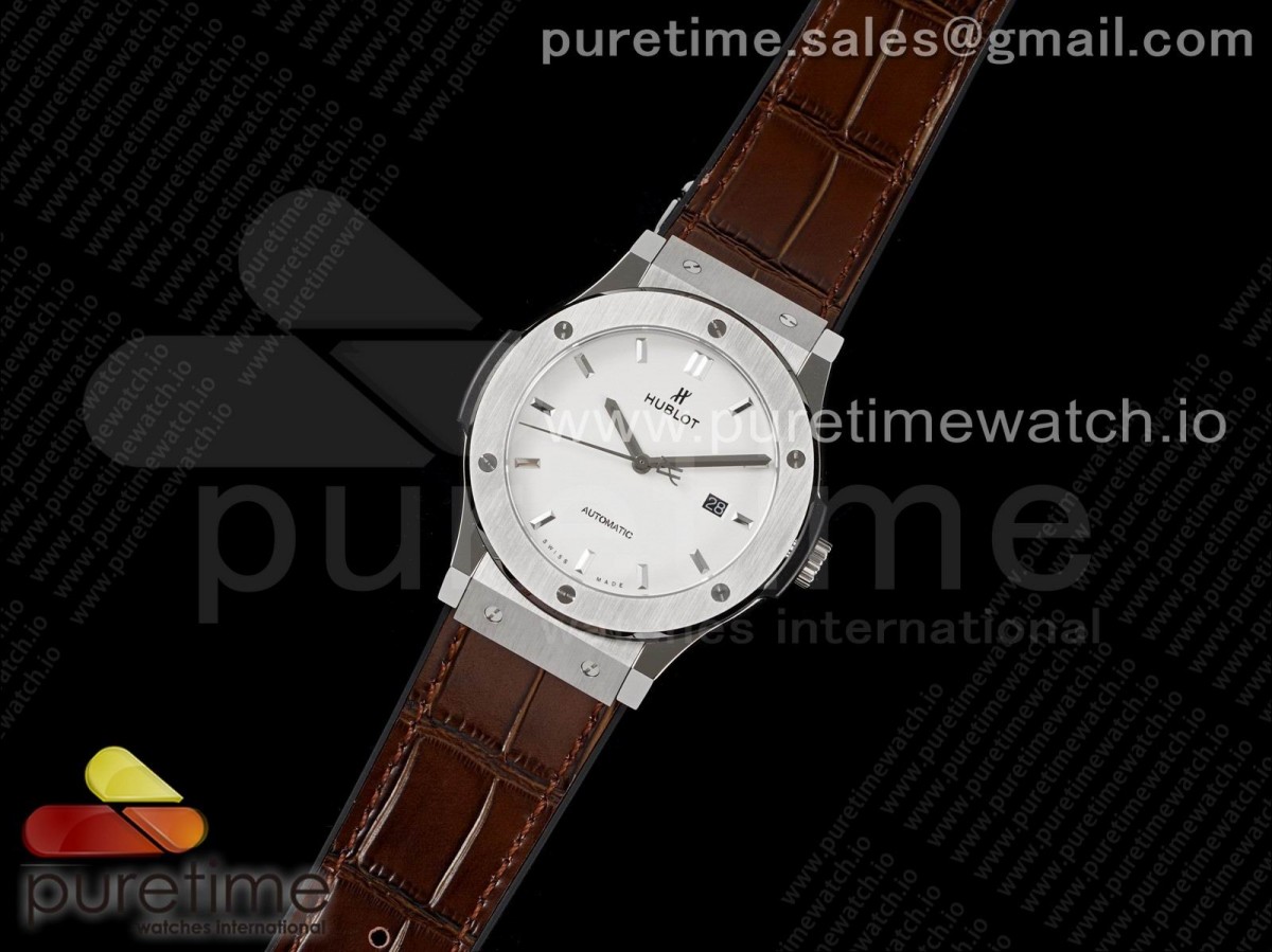 HB공장 위블로 클래식퓨전 45MM 화이트다이얼 브라운거미스트랩Classic Fusion 45mm SS HBF 11 Best Edition White Dial on Brown Gummy Strap A2892