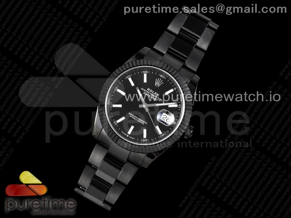VR공장 롤렉스 데이저스트 41MM 올블랙 PVD 블랙바인덱스다이얼 오이스터 / DateJust 41 All Black PVD VRF Best Edition Black Dial Stick Markers on PVD Oyster Bracelet A3235