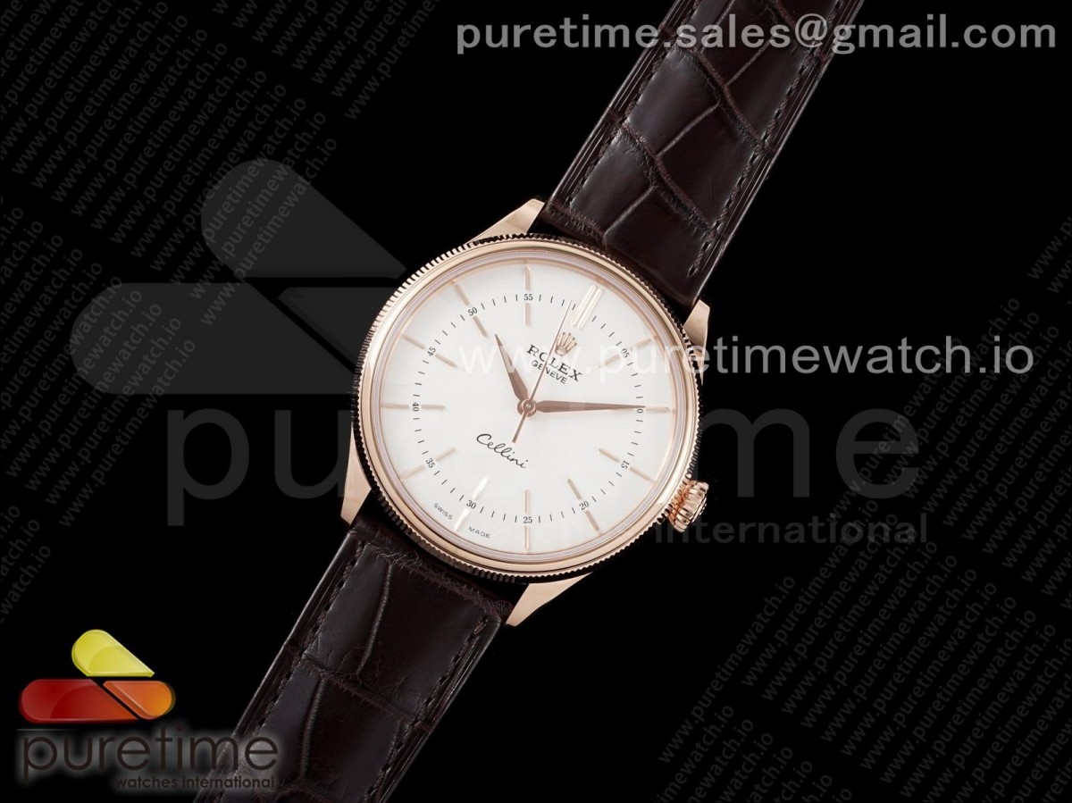 KZ공장 롤렉스 셀리니 화이트다이얼 브라운가죽 로즈골드 / Cellini RG KZF 11 Best Edition White Dial Stick Markers on Brown Leather Strap SA3132