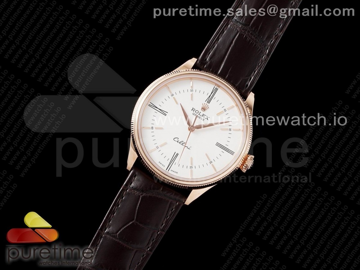 KZ공장 롤렉스 셀리니 로만 화이트다이얼 브라운가죽 로즈골드 / Cellini RG KZF 11 Best Edition White Dial Roman Markers on Brown Leather Strap SA3132
