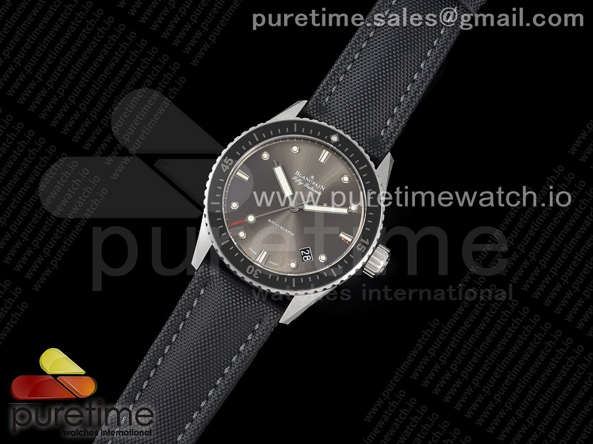 GF공장 V2 블랑팡 피프티패덤즈 43MM 그레이다이얼 / Fifty Fathoms Bathyscaphe 43mm SS GF 11 Best Edition Black Dial on Sail-canvas Strap A1315 V2