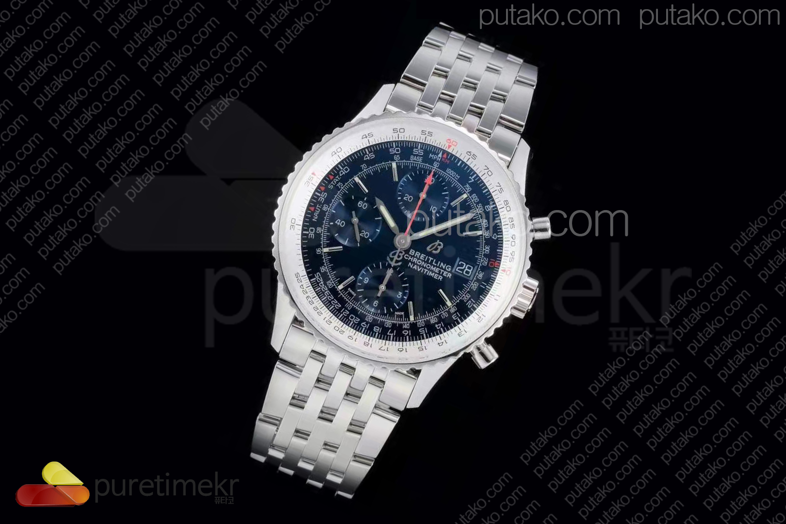KOR공장 브라이틀링 네비타이머 41MM 블루 브슬+가죽 A13324121C1A1