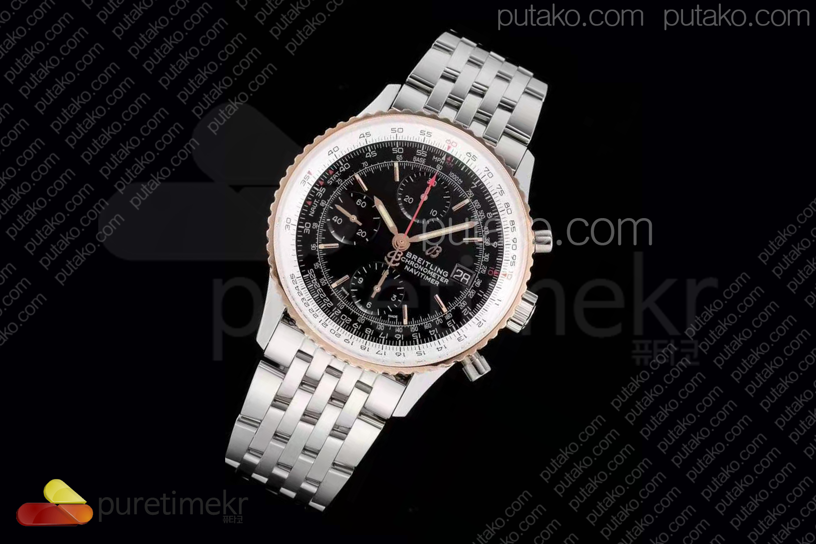 KOR공장 브라이틀링 네비타이머 41MM 블랙콤비 브슬+가죽 U13324211B1A1