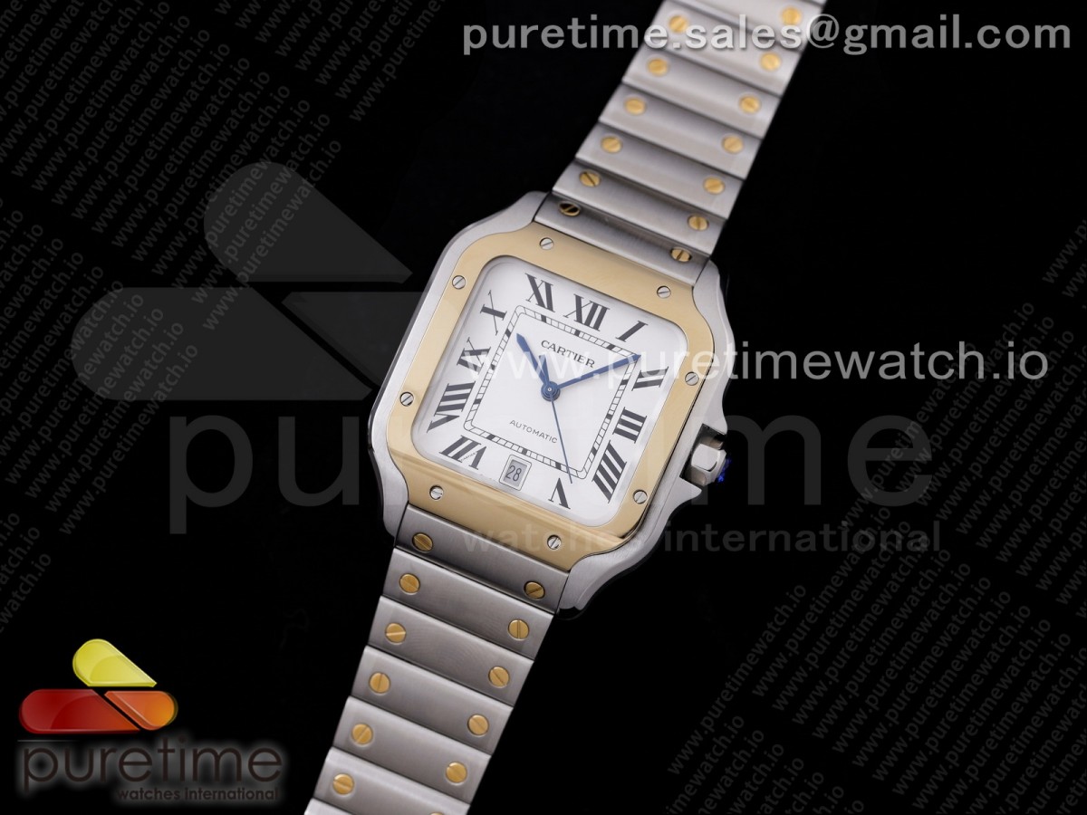 V6공장 V2 까르띠에 산토스 40MM 화이트다이얼 옐로우골드 콤비 브슬 /  Santos de Cartier 40mm 2018 V6F 1:1 Best Edition YG Bezel and Screw White Dial on SS Bracelet MIYOTA 9015 V2