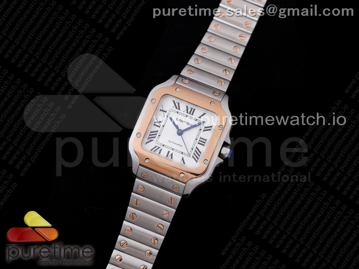 V6공장 V2 까르띠에 산토스 35MM 화이트다이얼 로즈골드 콤비 브슬 / Santos de Cartier 35mm 2018 V6F 1:1 Best Edition RG Bezel and Screw White Dial on SS Bracelet MIYOTA 9015 V2