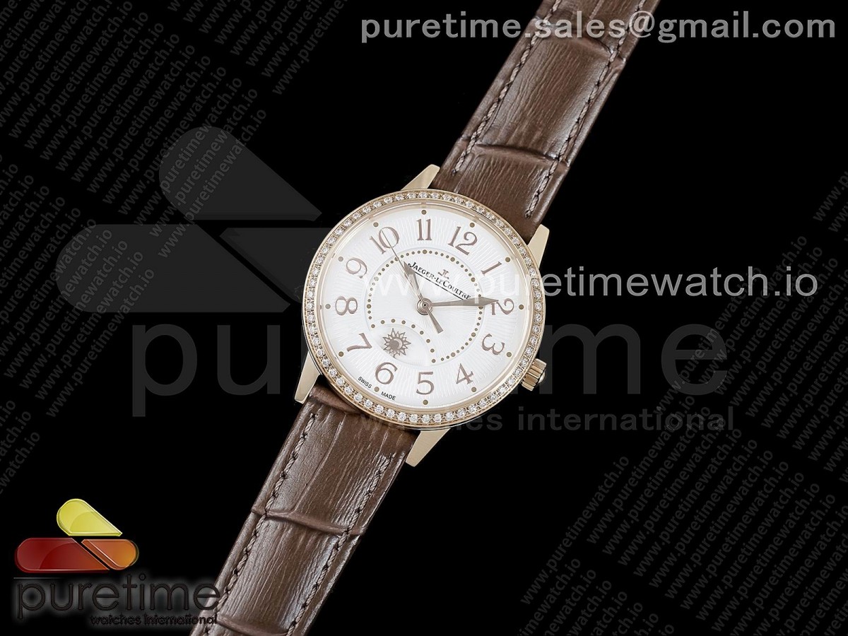GF공장 예거르쿨트르 로즈골드 랑데뷰 다이아베젤 화이트다이얼 브라운 / Rendez-Vous Night & Day RG GF 11 Best Edition White Dial Diamonds Bezel on Brown Leather Strap A898