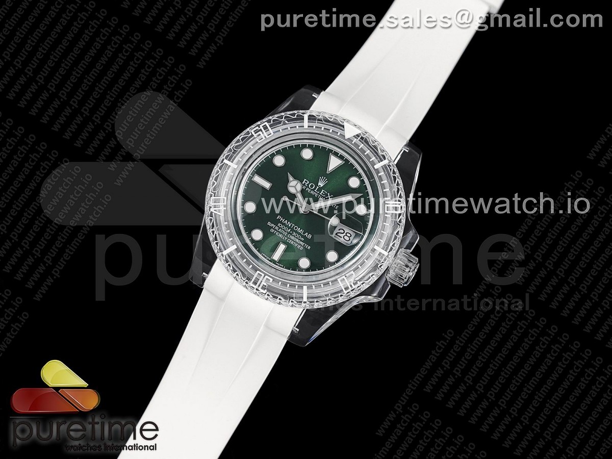 KZ공장 롤렉스 서브마리너 팬텀랩 그린 프루트 다이얼 화이트러버 VR3135 / Submariner Phantomlab Transparent KZF Best Edition Green Dial on White Rubber Strap VR3135