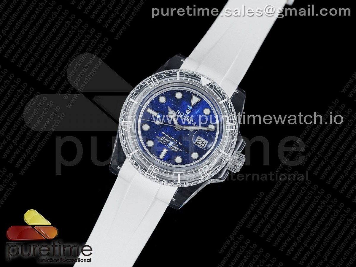 KZ공장 롤렉스 서브마리너 팬텀랩 딥 블루 다이얼 화이트러버 VR3135 /  Submariner Phantomlab Transparent KZF Best Edition Deep Blue Dial on White Rubber Strap VR3135