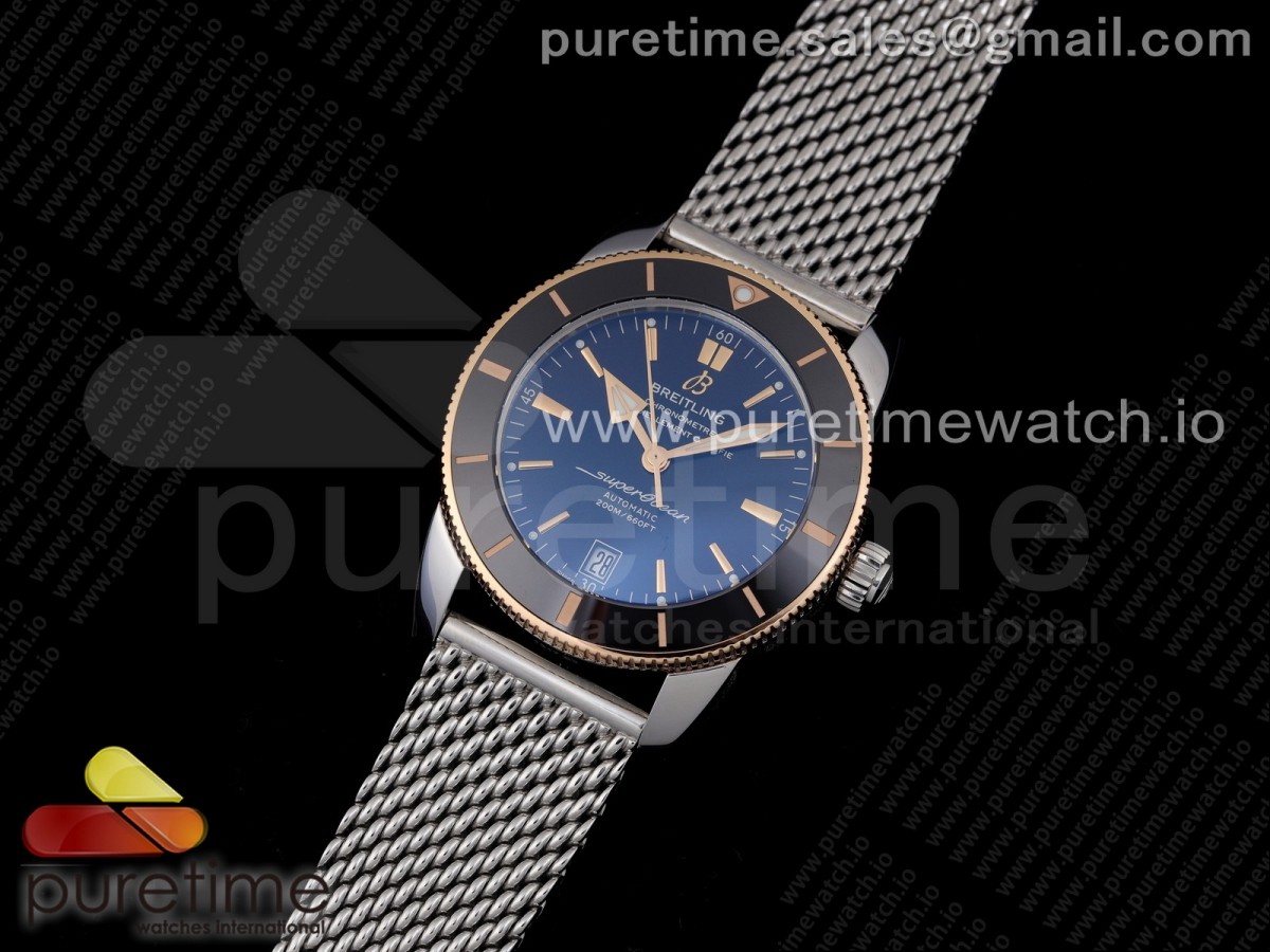 GF공장 브라이틀링 슈퍼오션 2 헤리티지 블랙콤비 매쉬 / SuperOcean Heritage ii 42mm SS/RG GF 1:1 Best Edition Black Dial Black Bezel on SS Mesh Bracelet A2824 V2