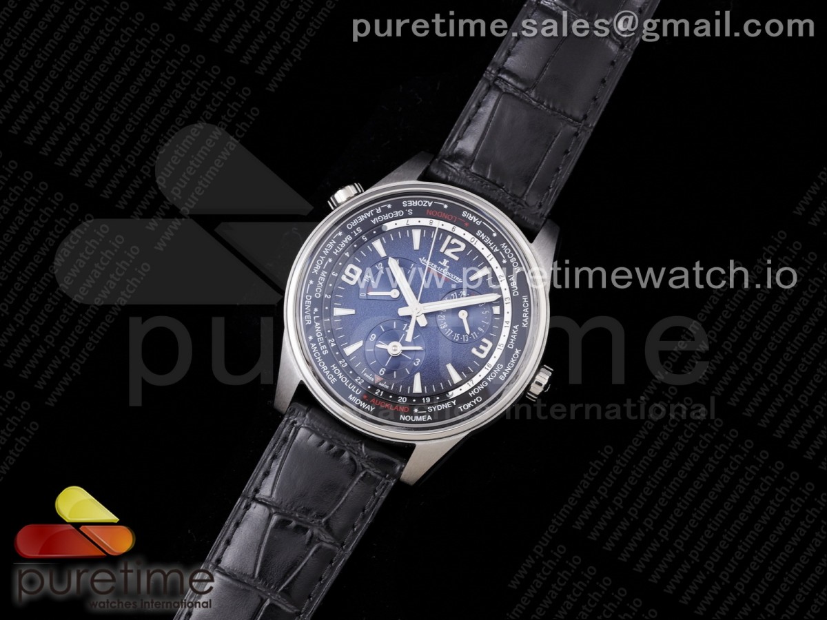 ZF공장 예거 르쿨트르 폴라리스 지오그래픽 블루다이얼 가죽 / Polaris Geographic SS Blue Textured Dial on Black Leather Strap A936
