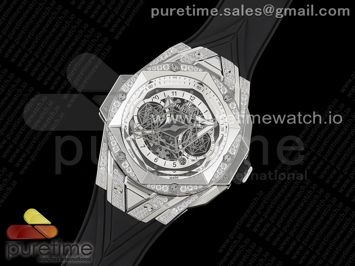 HR공장 위블로 빅뱅 생블루 II 크로노 다이아 화이트다이얼 러버스트랩 / Big Bang Sang Bleu II Chrono SS Diamonds HRF Best Edition White Dial on Black Gummy Strap A7750