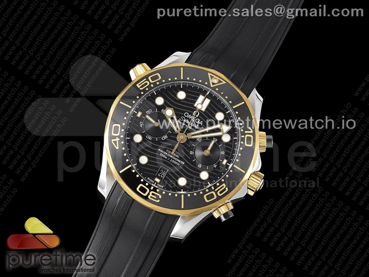 OM공장 오메가 씨마스터 다이버300 크로노 옐로우골드 콤비 블랙러버 / Seamaster 300M Chrono SSYG OMF 11 Best Edition Black Dial on Black Rubber Strap A9900