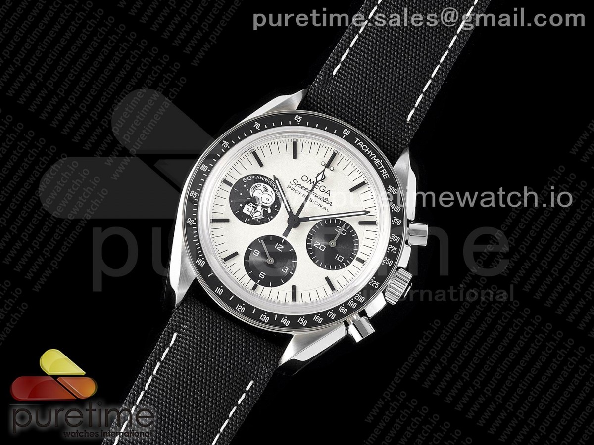 OM공장 오메가 스피드마스터 블랙 스누피 크로노 스트랩 / Speedmaster SS Black Snoopy OMF 11 Best Edition White Dial on Black Leather Strap Manual Winding Chrono Movement