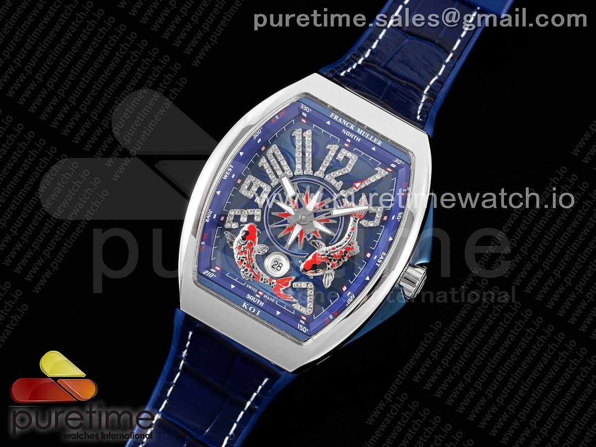 AB공장 프랭크뮬러 뱅가드 V45 블루다이아텍스쳐다이얼 블루거미스트랩 / Vanguard V45 KOI SS ABF 11 Best Edition Blue Fish Dial on Blue Gummy Strap A2824