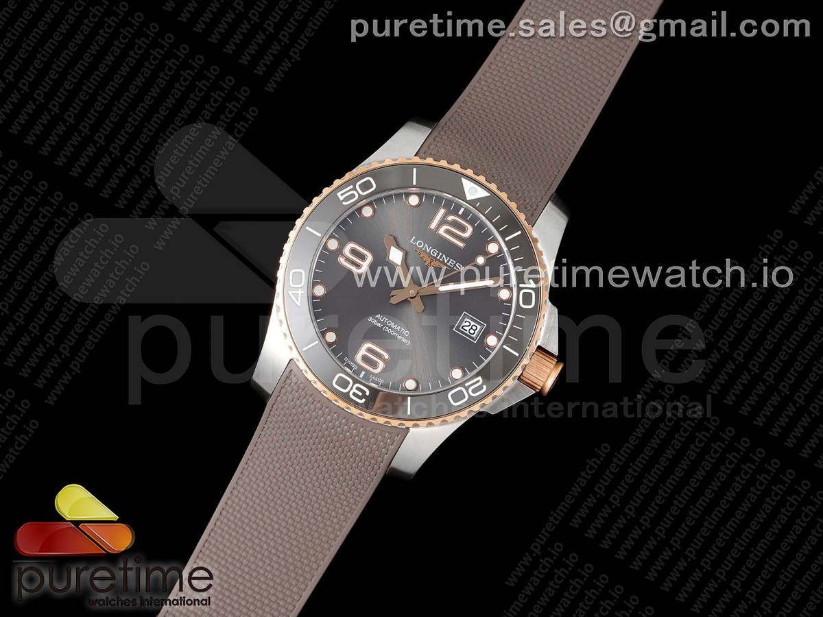 ZF공장 론진 하이드로콘퀘스트 옐로우골드 콤비 그레이 러버 / Conquest SSYG Gray Ceramic Bezel SS ZF 11 Best Edition Gray Dial on Brown Rubber Strap A2824