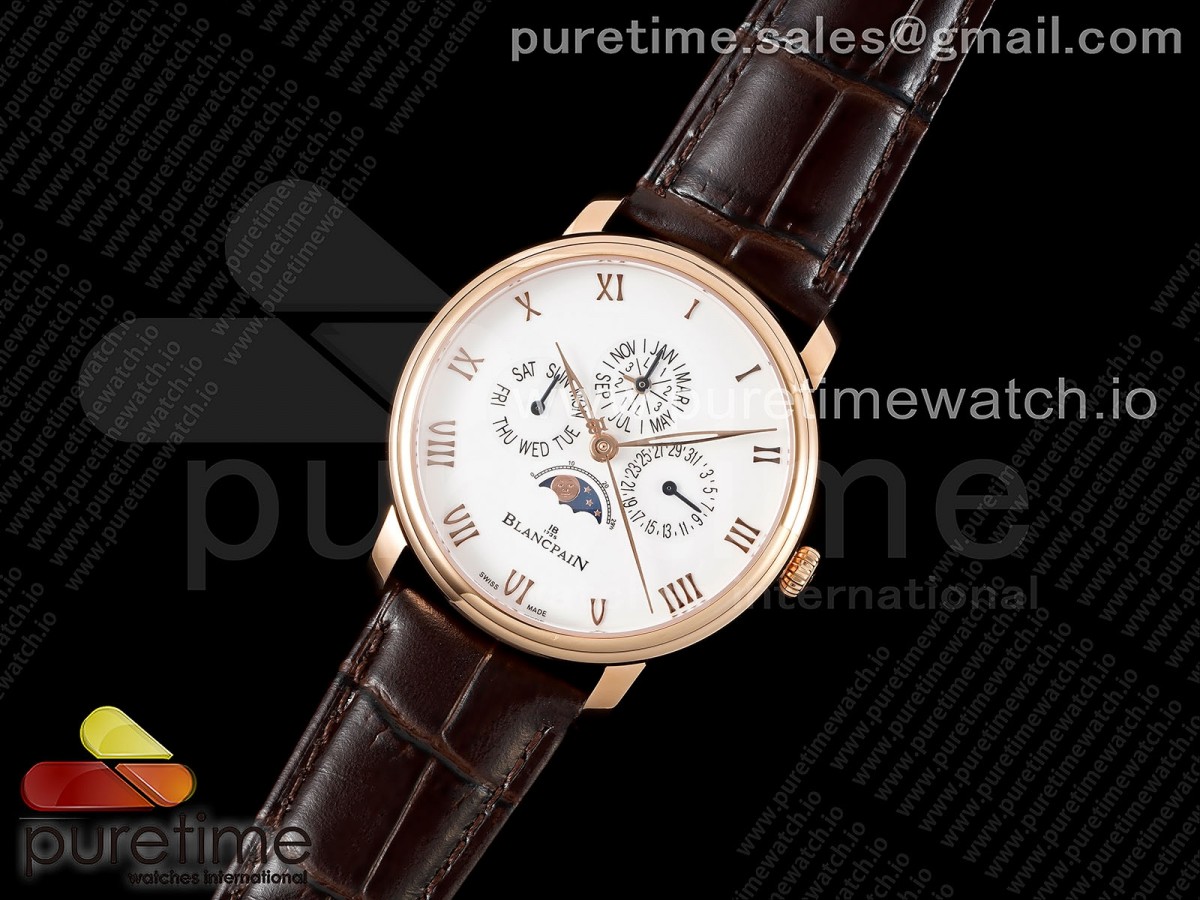 HR공장 블랑팡 빌레레 콴티엠 퍼페츄얼 6656 로즈골드 가죽 /Villeret Quantieme Perpetuel 6656 RG HRF Best Edition White Dial on Brown Leather Strap A5954