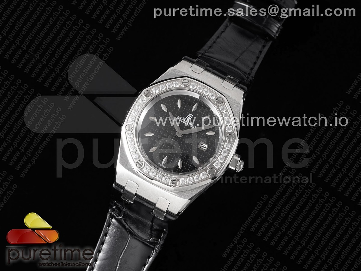 TW공장 오데마피게 로얄오크 오프쇼어 37MM 다이아베젤 블랙다이얼 가죽 / Royal Oak Offshore Ladies 37mm SS TWF Best Edition Black Dial Diamonds Bezel on Black Leather Strap ETA Quartz