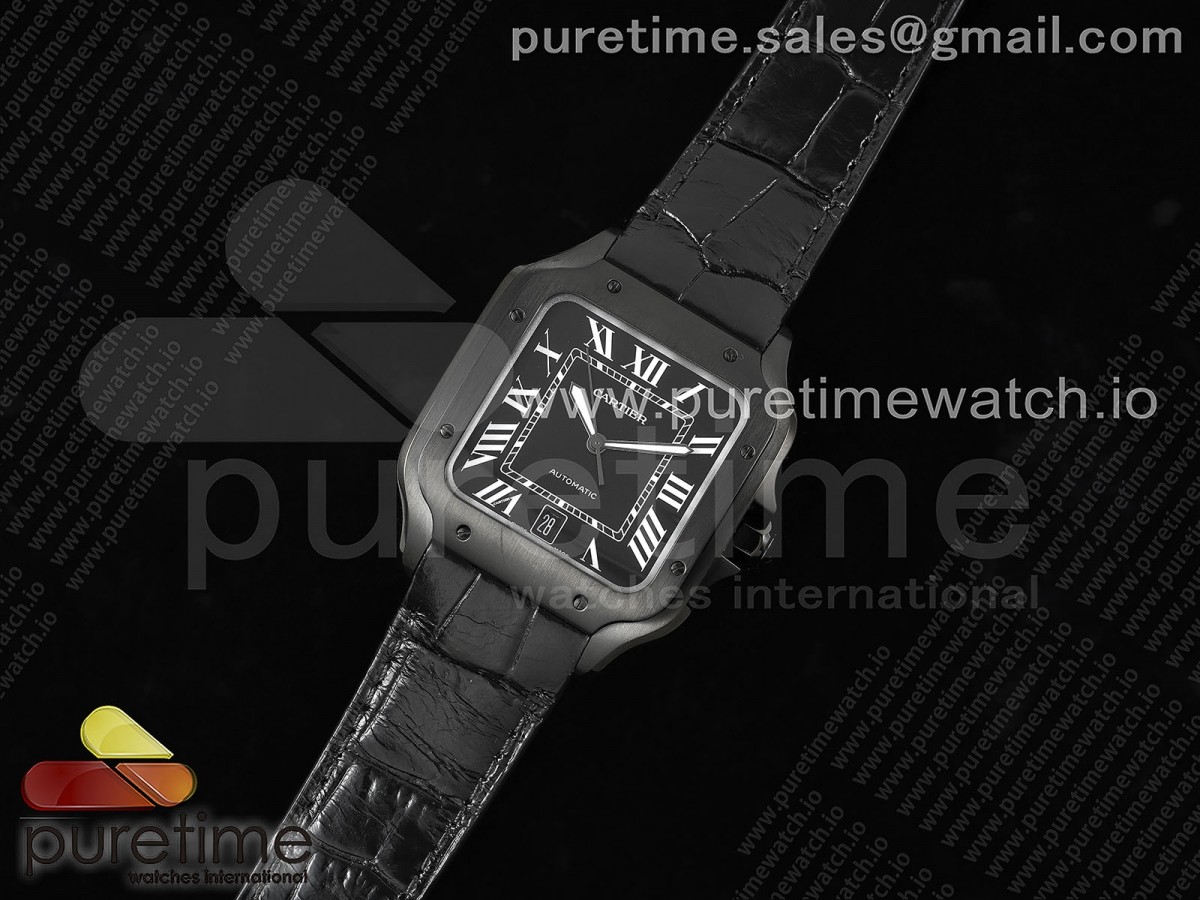 3K공장 까르띠에 산토스 드 블랙다이얼 PVD 40MM 가죽 라지 / Santos de Cartier 40mm PVD 3KF 11 Best Edition Black Dial on Black Leather Strap MIYOTA 9015