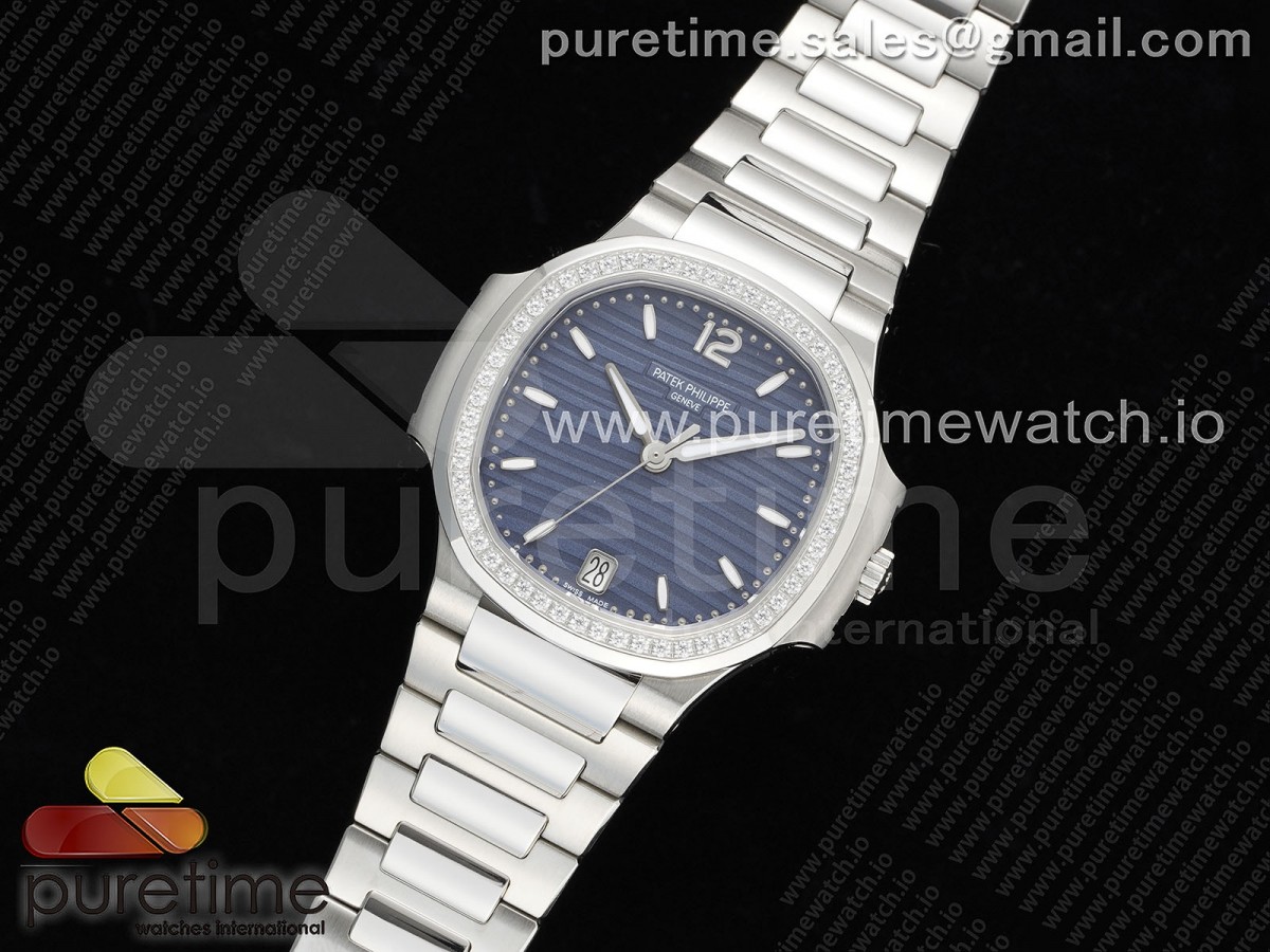 3K공장 파텍필립 노틸러스 7118 블루다이얼 다이아베젤 브슬 / Nautilus 7118 Ladies 3KF 11 Best Edition Blue Dial Diamonds Bezel on SS Bracelet A324 Super Clone