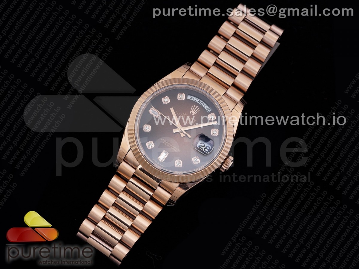 EW공장 롤렉스 데이데이트 36MM 로즈골드 금통 브라운 크리스탈 다이얼 브슬 / Day-Date 36 RG 128235 EWF Best Edition Brown Gradient Dial Crystal Markers on President Bracelet A3255