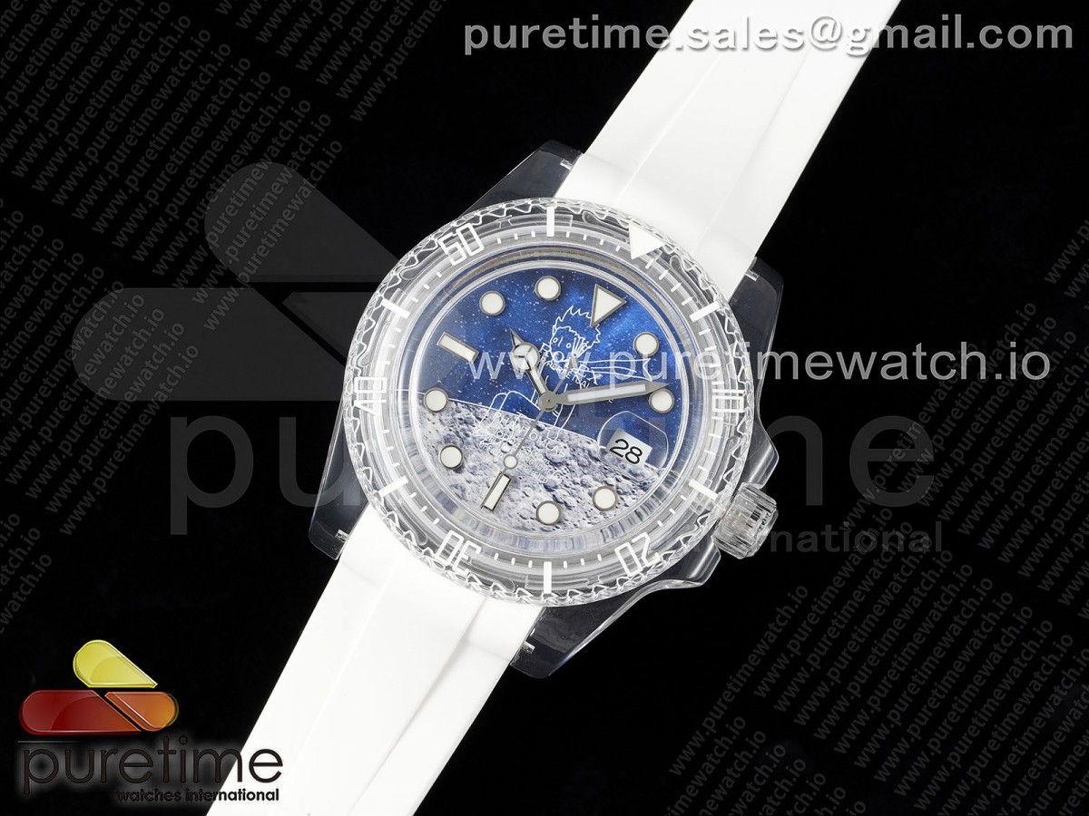 KZ공장 롤렉스 서브마리너 팬텀랩 블루문 다이얼 화이트러버 VR3135 / Submariner Phantomlab Transparent KZF Best Edition Blue Moon Dial on White Rubber Strap VR3135 V2