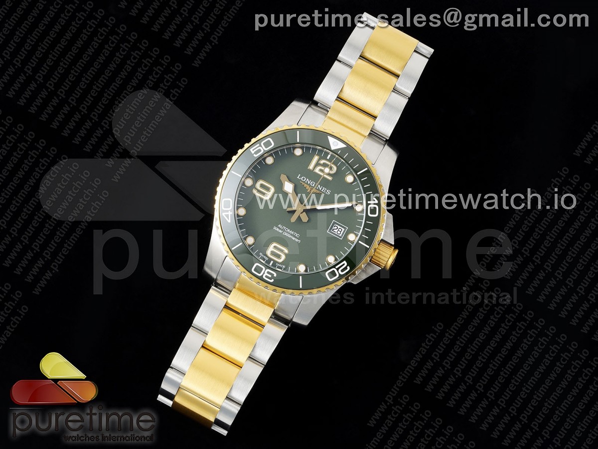 ZF공장 론진 하이드로콘퀘스트 옐로우골드 콤비 그린 브슬 / Conquest SSYG Green Ceramic Bezel SS ZF 11 Best Edition Green Dial on SSYG Bracelet A2824