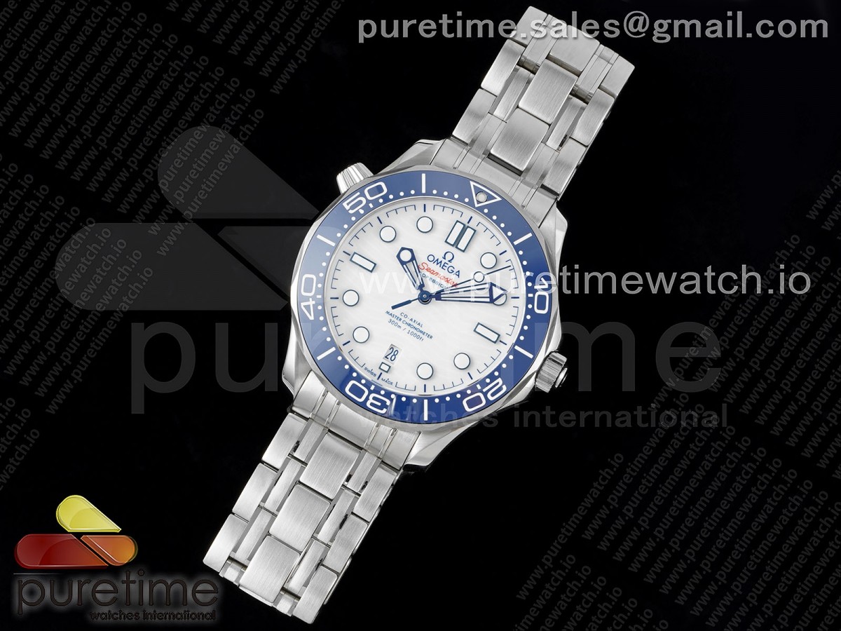HR공장 오메가 씨마스터 다이버 300 블루세라믹 화이트다이얼 브슬 / Seamaster Diver 300M SS Blue Ceramic Bezel HRF 11 Best Edition White Dial on SS Bracelet A2824