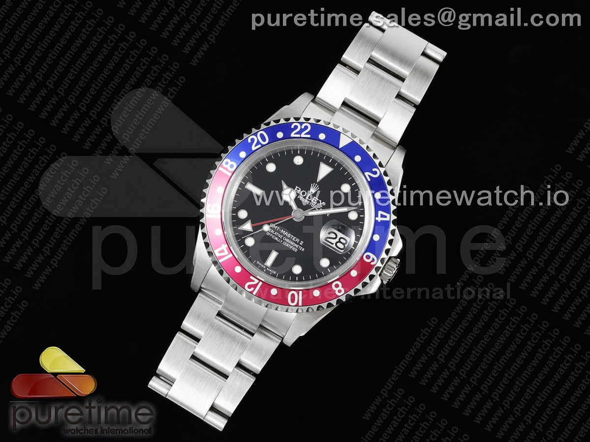 JD공장 롤렉스 GMT마스터2 팹시 블루레드베젤 VR3186 브슬 / GMT-Master II 16710 Pepsi BlueRed Bezel JDF 11 Best Edition Black Dial on SS Bracelet SA3186