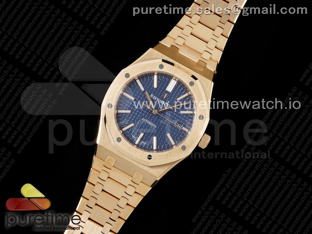ZF공장 로얄오크 41MM 15400 청판 골드 Royal Oak 41mm 15400 RG ZF 11 Best Edition Blue Textured Dial on RG Bracelet V2 SA3120 Super Clone