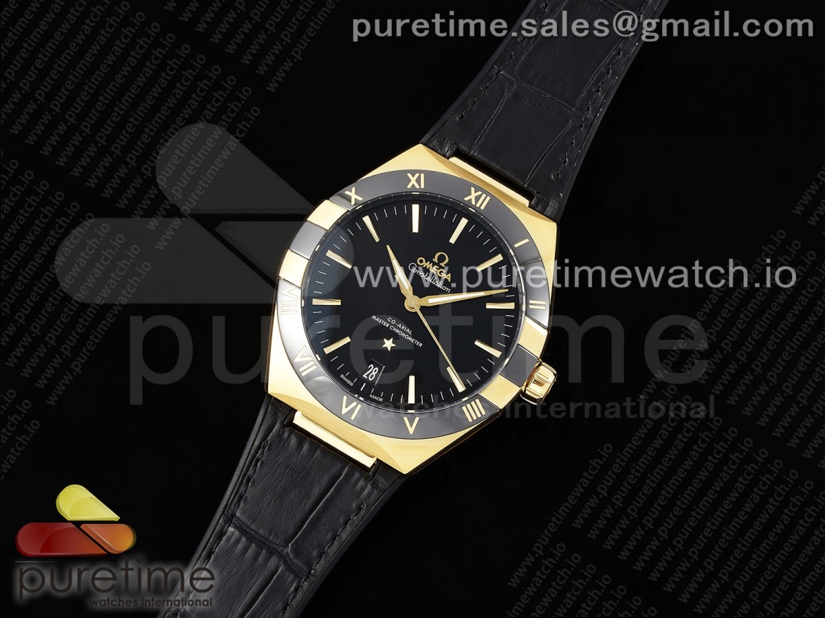 SB공장（VS공장） 오메가 컨스텔레이션  가죽스트랩/Constellation Black Ceramic YG SBF 11 Best Edition Black Dial on Black Gummy Strap A8900 Super Clone
