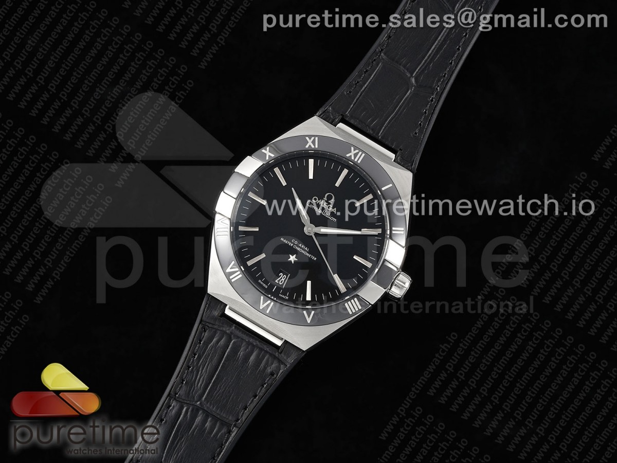 SB공장（VS공장） 오메가 컨스텔레이션 가죽스트랩/Constellation Blue Ceramic SS SBF 11 Best Edition Black Dial on Black Gummy Strap A8900 Super Clone
