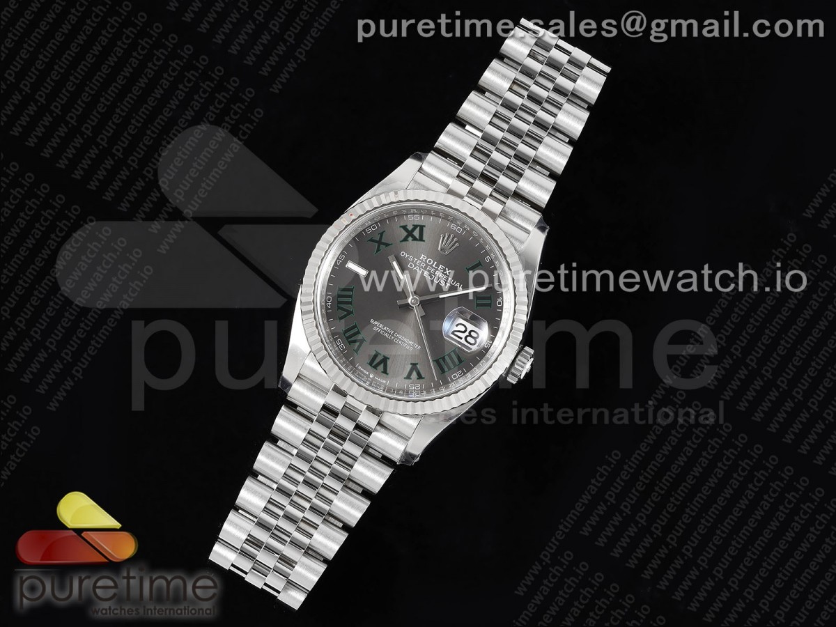 클린공장 데이저스트36mm 126234 윔블던 플루티드 쥬빌레 DateJust 36 126234 Clean 11 Best Edition 904L Steel Gray Dial Green Roman Markers on Jubilee Bracelet VR3235