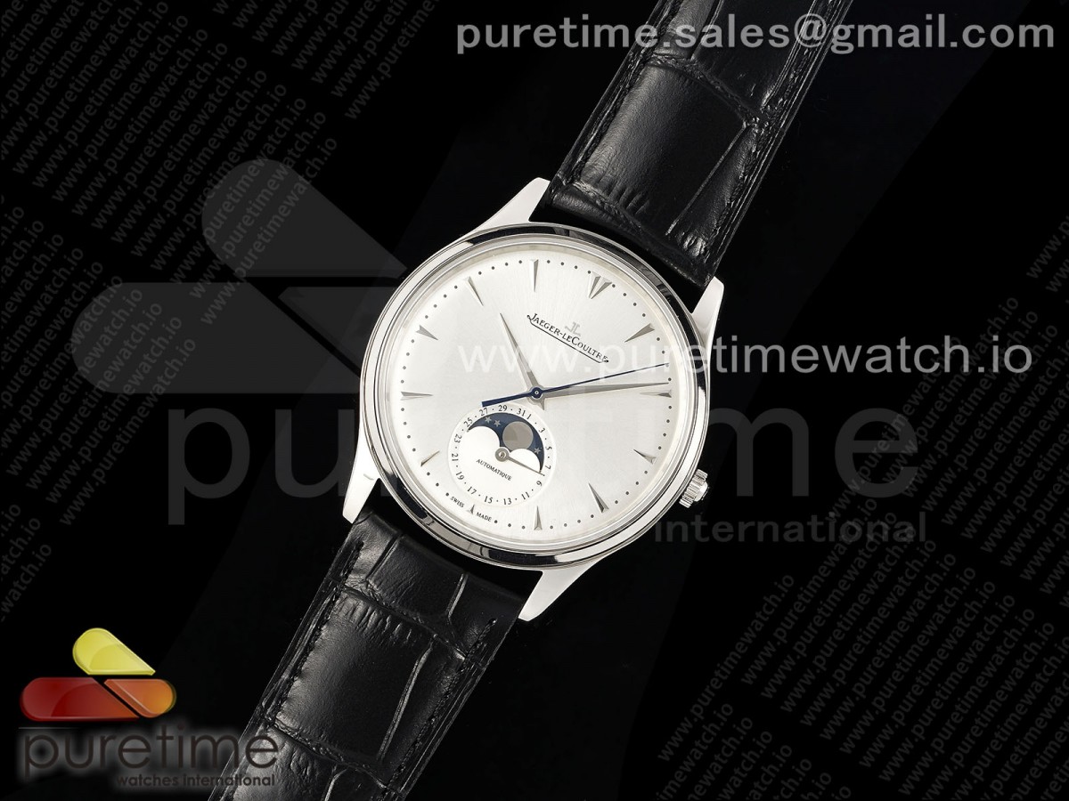 ZF공장 예거 르쿨트르 울씬문 Master Ultra Thin Moon 1368420 SS ZF 11 Best Edition White Dial on Black Leather Strap SA925 Super Clone V2