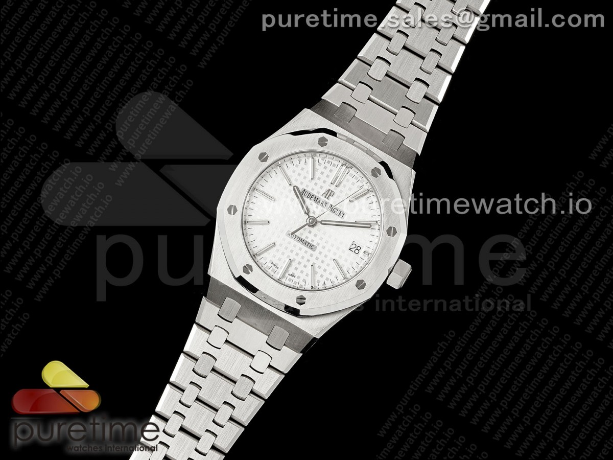 APS공장 로얄오크37미리 15450 화이트 다이얼 Royal Oak 37mm 15450 SS APSF 11 Best Edition White Textured Dial on SS Bracelet SA3120 Super Clone