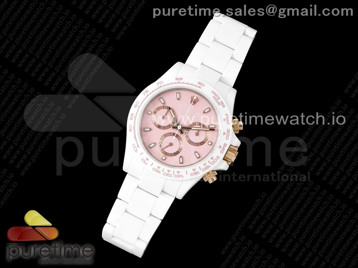 눕공장 데이토나 AET에디션 핑크 화이트세라믹  Daytona AET White Ceramic Case and Bracelet Pink Dial Noob Best Edition SA4130