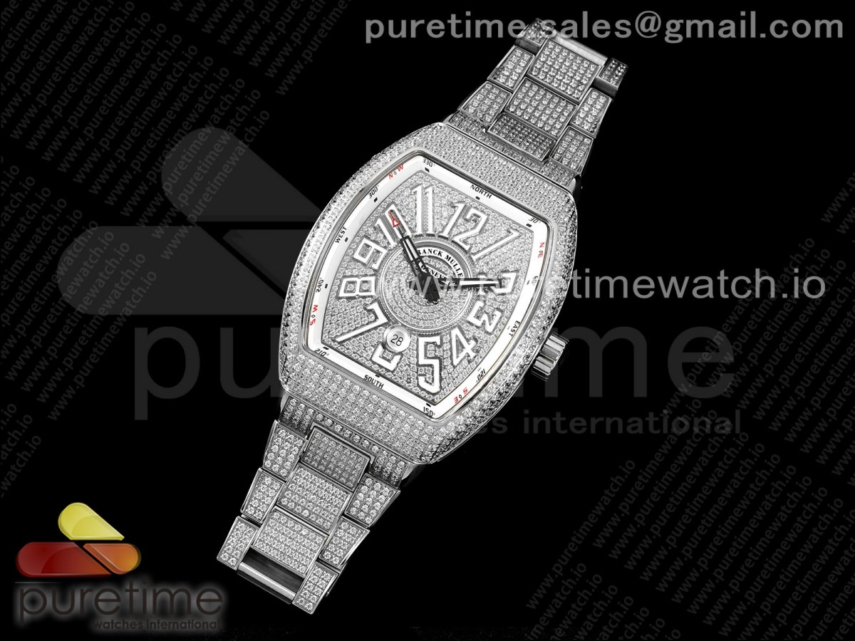AB공장 프랭크뮬러 뱅가드  풀다이아 화이트 Vanguard SS Full Diamonds ABF Best Edition Diamonds White Dial on Diamonds Bracelet A2824