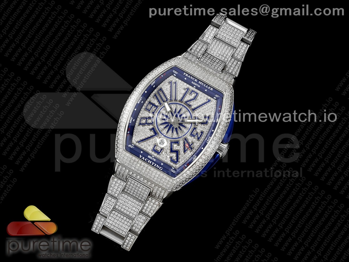 AB공장 프랭크뮬러 뱅가드 풀다이아 블루  Vanguard SS Blue Full Diamonds ABF Best Edition Diamonds Blue Dial on Diamonds Bracelet A2824