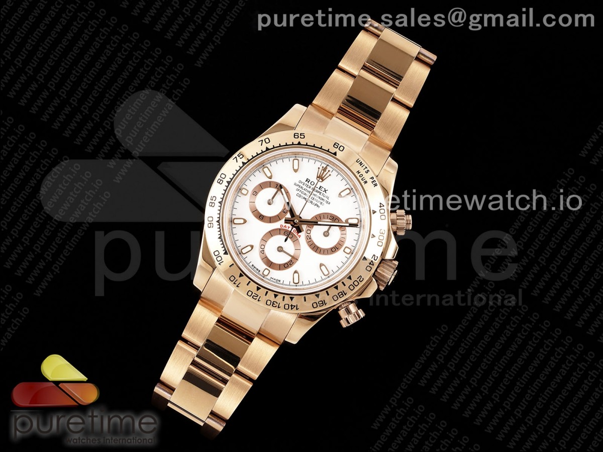 OM공장 롤렉스 데이토나 로즈골드 화이트 다이얼  Daytona 116505 RG OMF Best Edition White Dial on RG Bracelet A7750 (Slim Movement)