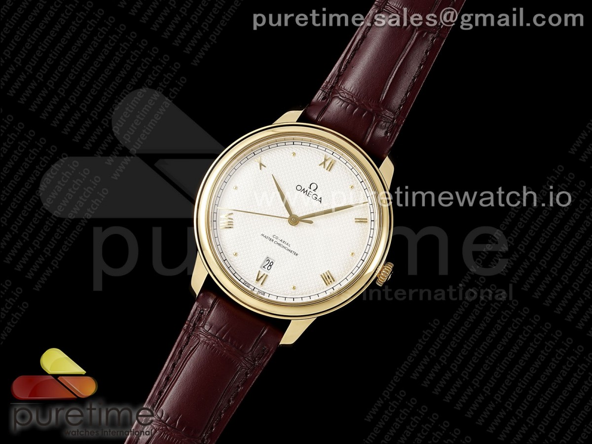 MK공장 오메가 드빌 데이트 화이트 로만 옐로우골드  De Ville Date YG MKF 11 Best Edition White Textured Dial Roman Marker on Brown Leather Strap A8800
