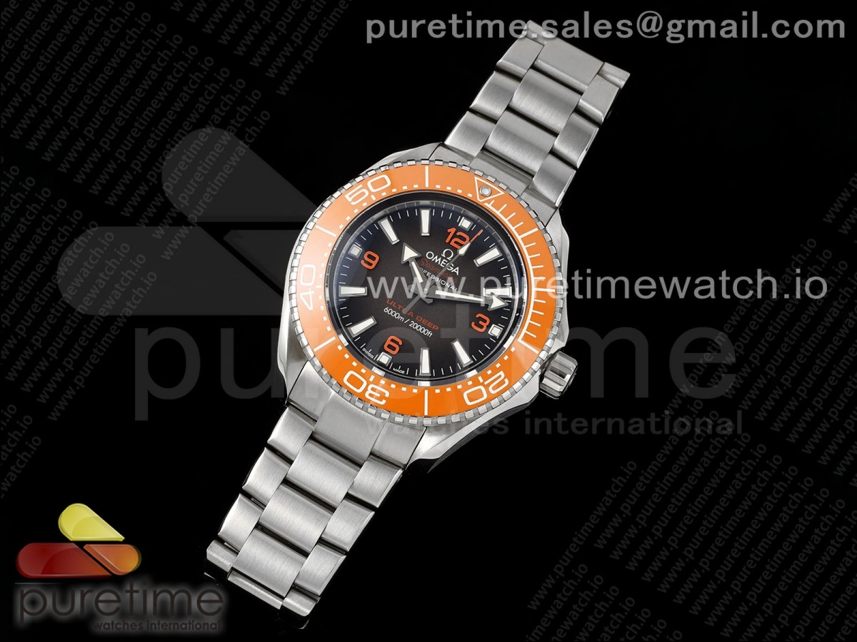 VS공 오메가 씨마스터 6000M 울트라 딥 오렌지Seamaster 6000M Ultra Deep SS VSF 11 Best Edition Brown Dial Orange Bezel on SS Bracelet A8912 Super Clone