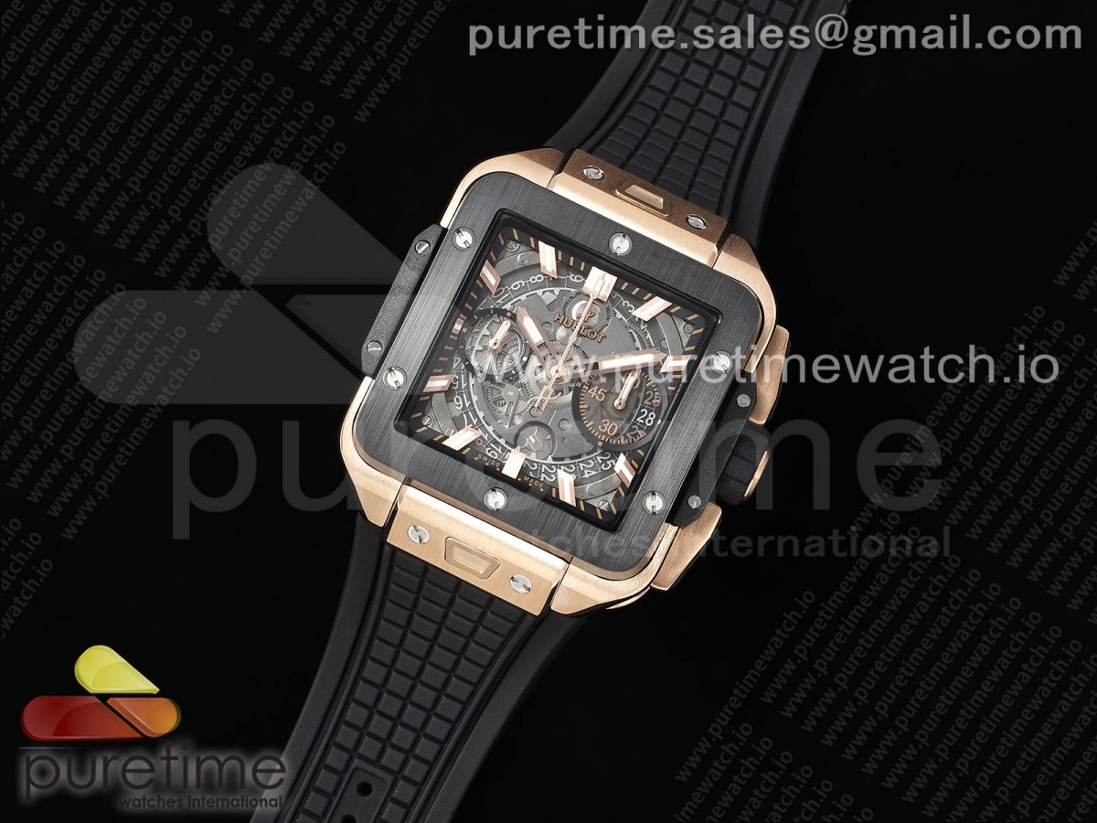 BB공장 위블로 스퀘어뱅 유니코 42미리 티타늄 골드케이스 세라믹 베젤  Square Bang Unico 42mm RG BBF 11 Best Edition Skeleton Dial Ceramic Bezel on Black Rubber Strap A1280