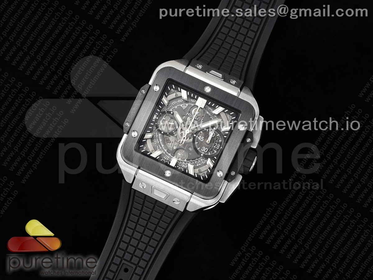BB공장 위블로 스퀘어뱅 유니코 42미리 티타늄 세라믹베젤 Square Bang Unico 42mm Titanium BBF 11 Best Edition Skeleton Dial Ceramic Bezel on Black Rubber Strap A1280