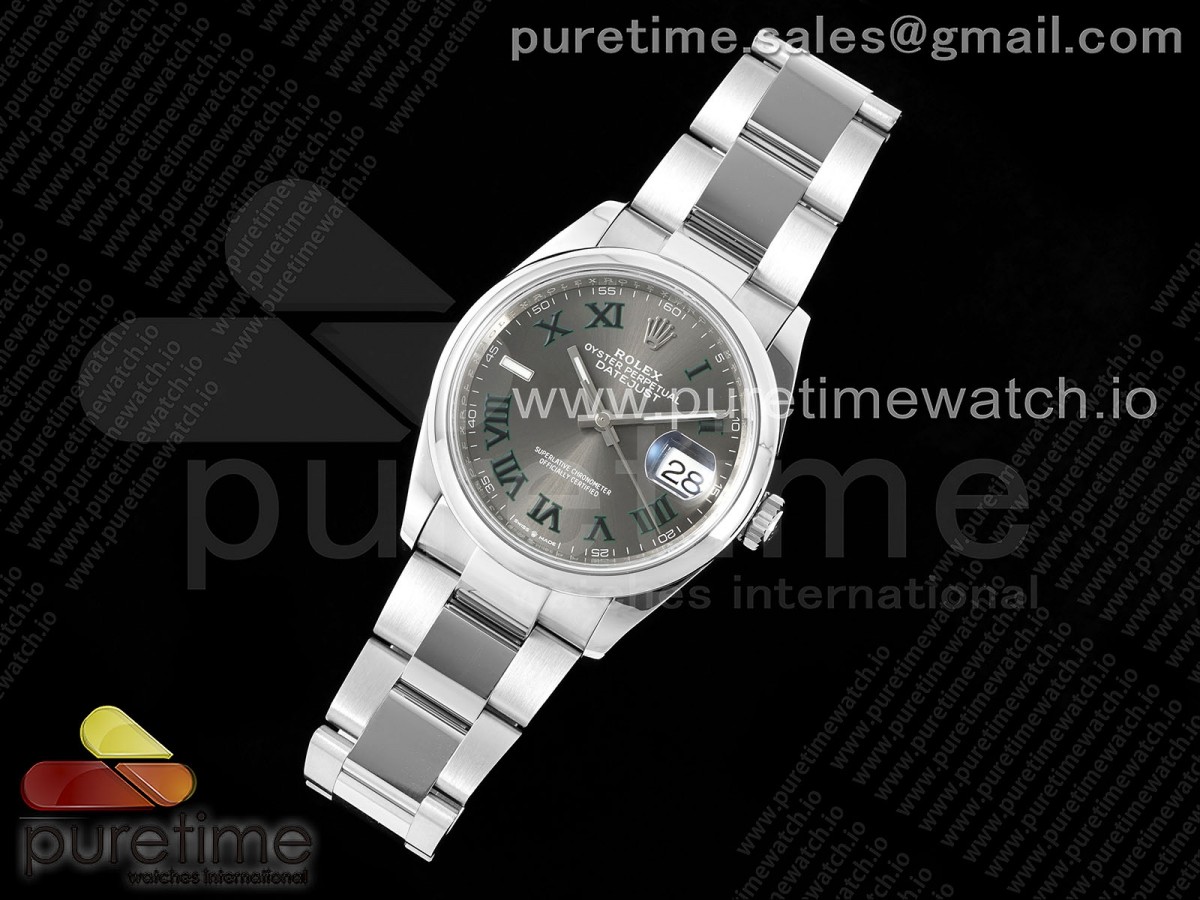 VS공장 롤렉스 데이저스트 36미리 윔블던 오이스터 돔베젤 DateJust 36 SS 126200 VSF 11 Best Edition 904L Steel Gray Dial Green Roman on Oyster Bracelet VS3235