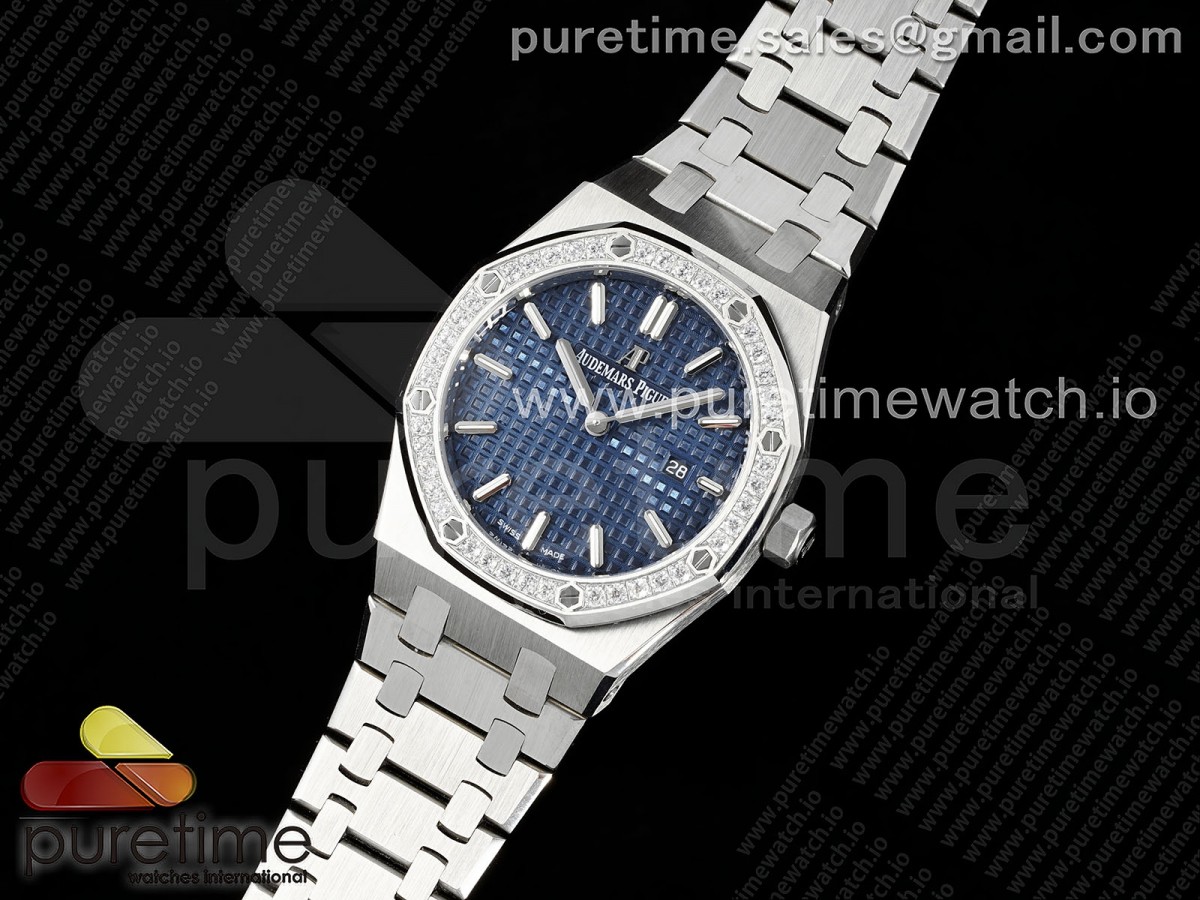 ZF공장 오데마피게 로얄오크 레이디 33미리Lady Royal Oak 33mm SS ZF 11 Best Edition Blue Dial Diamonds Bezel on SS Bracelet ETA Quartz