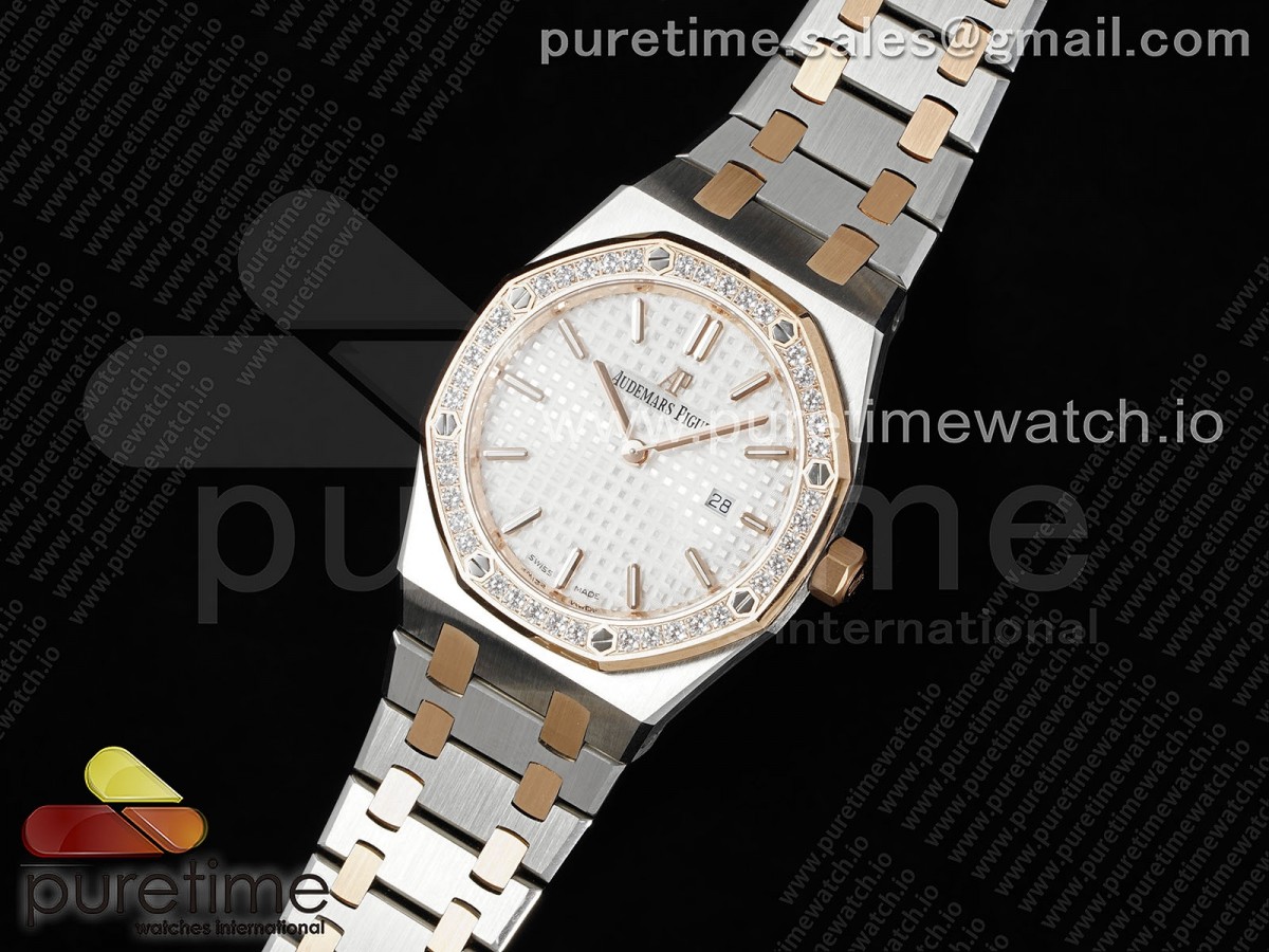 ZF공장 오데마피게 로얄오크 레이디 33미리 Lady Royal Oak 33mm SSRG ZF 11 Best Edition White Dial Diamonds Bezel on SSRG Bracelet ETA Quartz