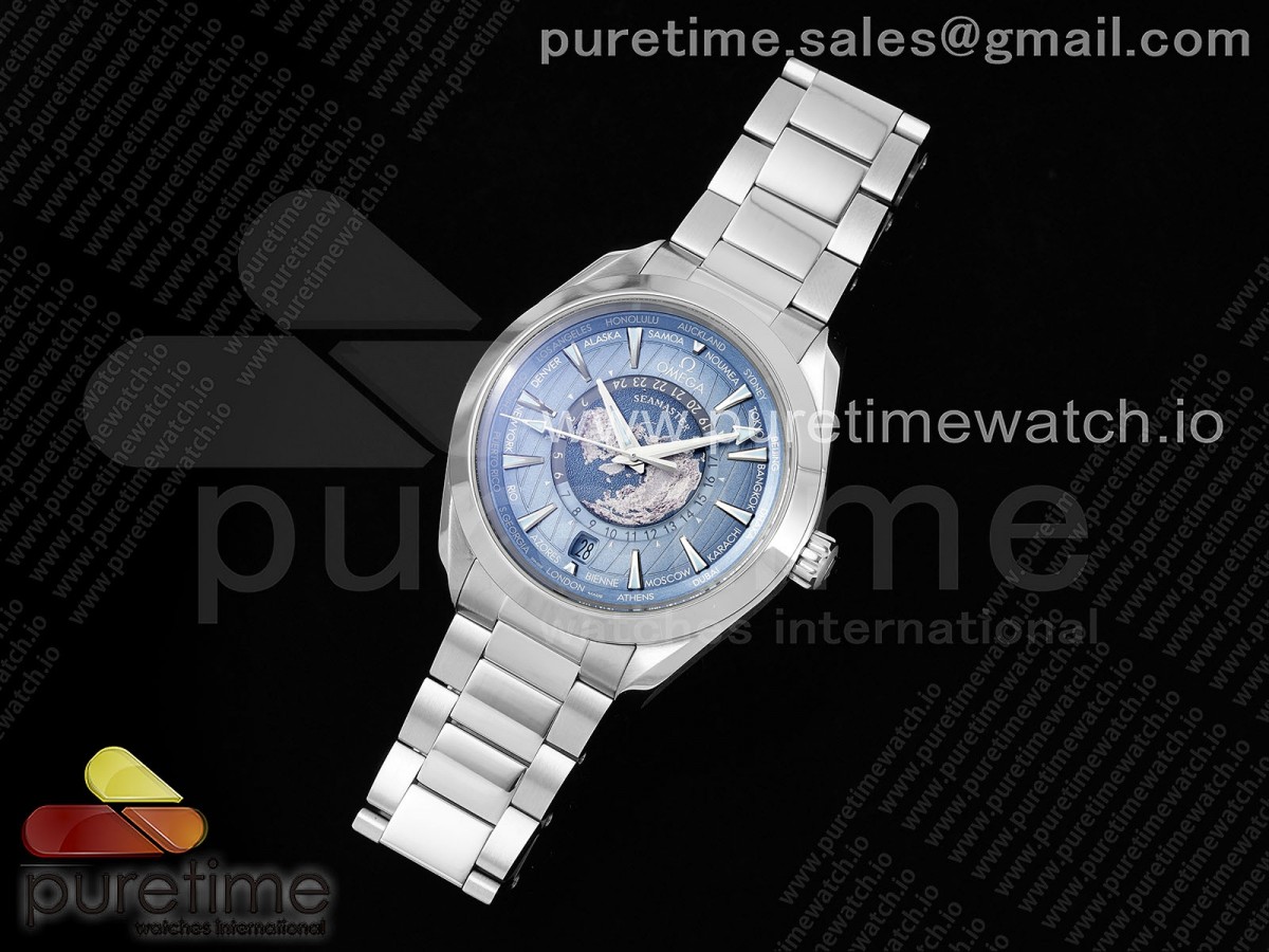 VS공장 오메가 아쿠아테라 GMT 블루 브레이슬릿 43미리 Aqua Terra GMT Worldtimer 43mm VSF 11 Best Edition Summer Blue Dial on SS Bracelet A8938 Super Clone