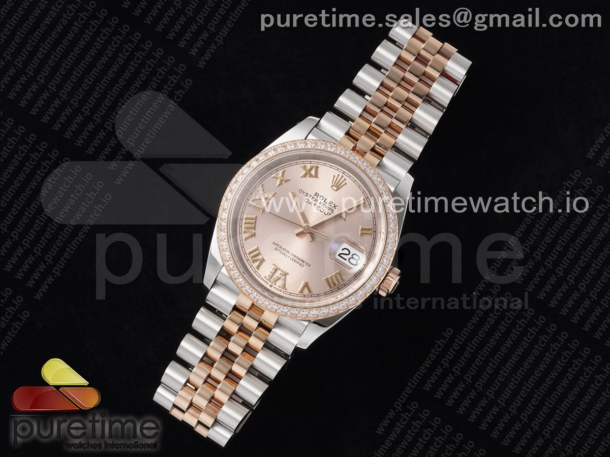 VS공장 롤렉스 데이저스트 36미리 DateJust 36 SS 126281rbr VSF 11 Best Edition 904L Steel RG Roman Dial on Jubilee Bracelet VS3235